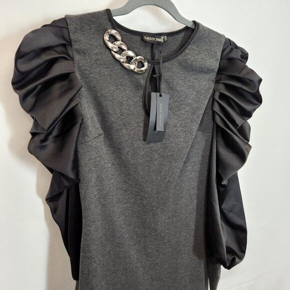 NWT Ladyform Puff Sleeve Dress in Gray Size UK 10 - Picture 2 of 7